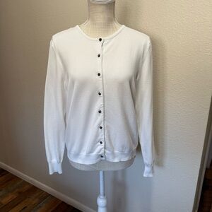 George Me by Mark Eisen - White Button-Up Lined Cardigan - Size Large (12/14)